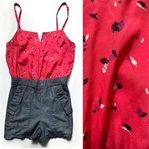 BCBGeneration Red & Denim Retro Boho Romper for Spring & Summer Size- Medium